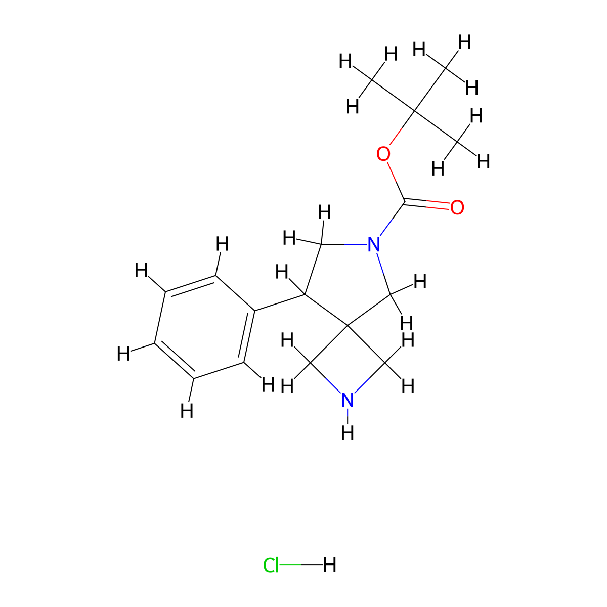 Tert-butyl 8-phenyl-2,6-diazaspiro[3.4]octane-6-carboxylate hydrochloride molecular structure, CAS 2995274-85-4