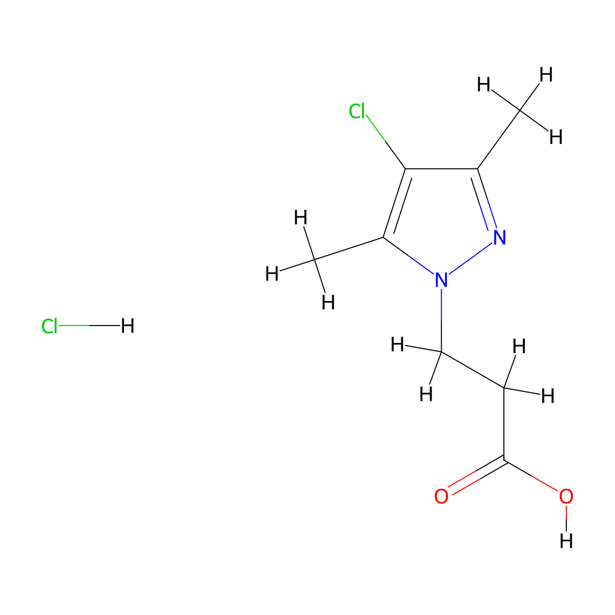 3-(4-chloro-3,5-dimethyl-1H-pyrazol-1-yl)propanoic acid hydrochloride molecular structure, CAS 2995274-92-3