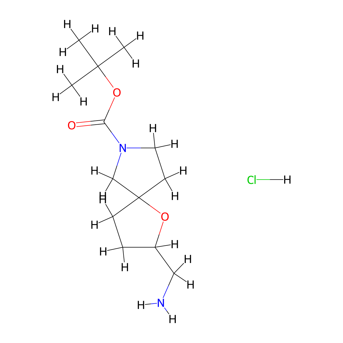Tert-butyl 2-(aminomethyl)-1-oxa-7-azaspiro[4.4]nonane-7-carboxylate hydrochloride molecular structure, CAS 2995275-02-8