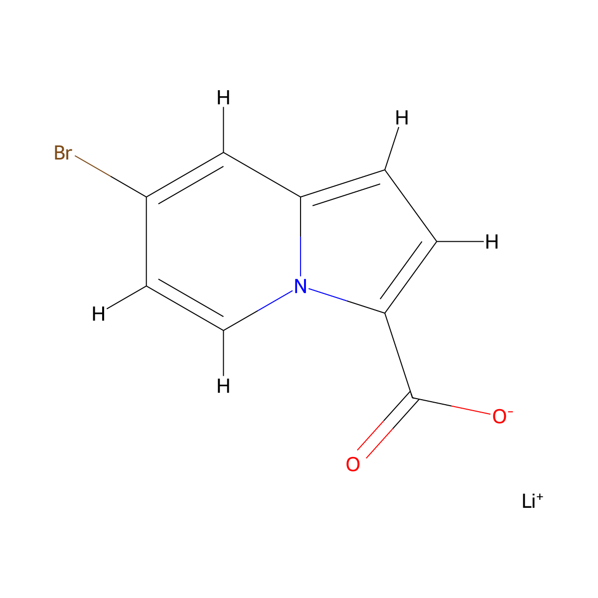 Lithium 7-bromoindolizine-3-carboxylate molecular structure, CAS 2995275-30-2