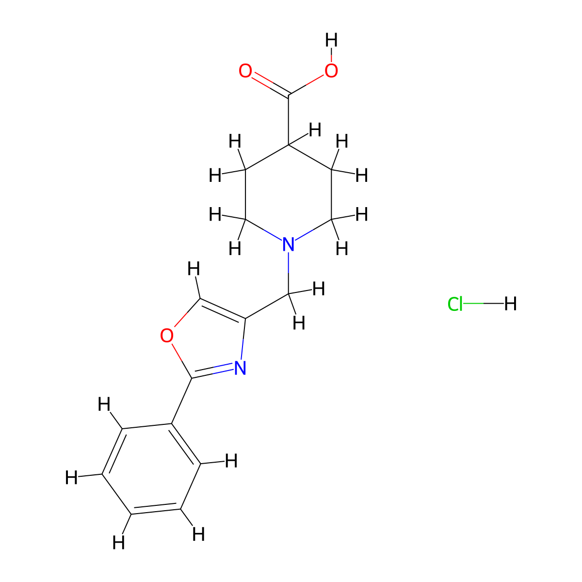 1-[(2-Phenyl-1,3-oxazol-4-yl)methyl]piperidine-4-carboxylic acid hydrochloride molecular structure, CAS 2995275-48-2