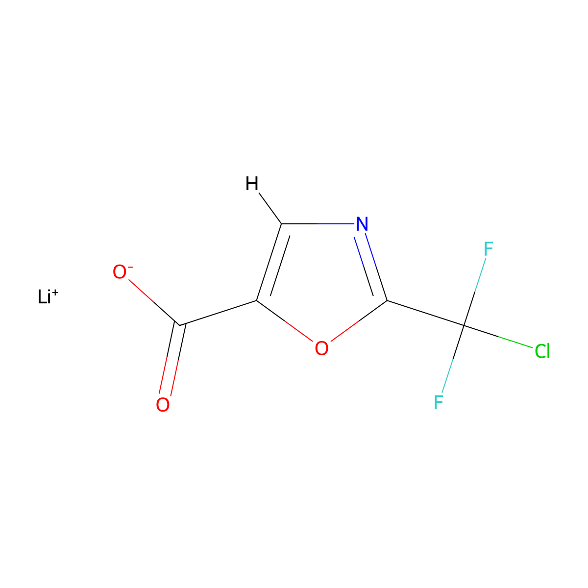 Lithium(1+) 2-(chlorodifluoromethyl)-1,3-oxazole-5-carboxylate molecular structure, CAS 2995275-53-9
