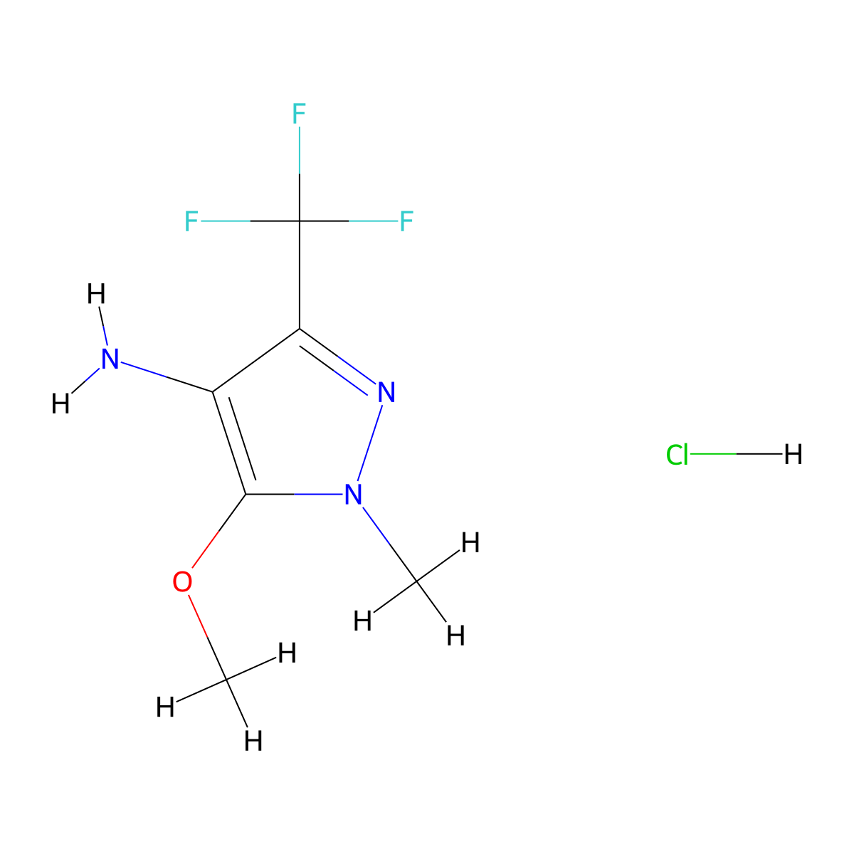 5-methoxy-1-methyl-3-(trifluoromethyl)-1H-pyrazol-4-amine hydrochloride molecular structure, CAS 2995275-62-0