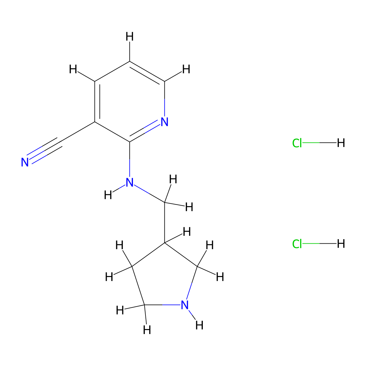 2-{[(Pyrrolidin-3-yl)methyl]amino}pyridine-3-carbonitrile dihydrochloride molecular structure, CAS 2995275-80-2