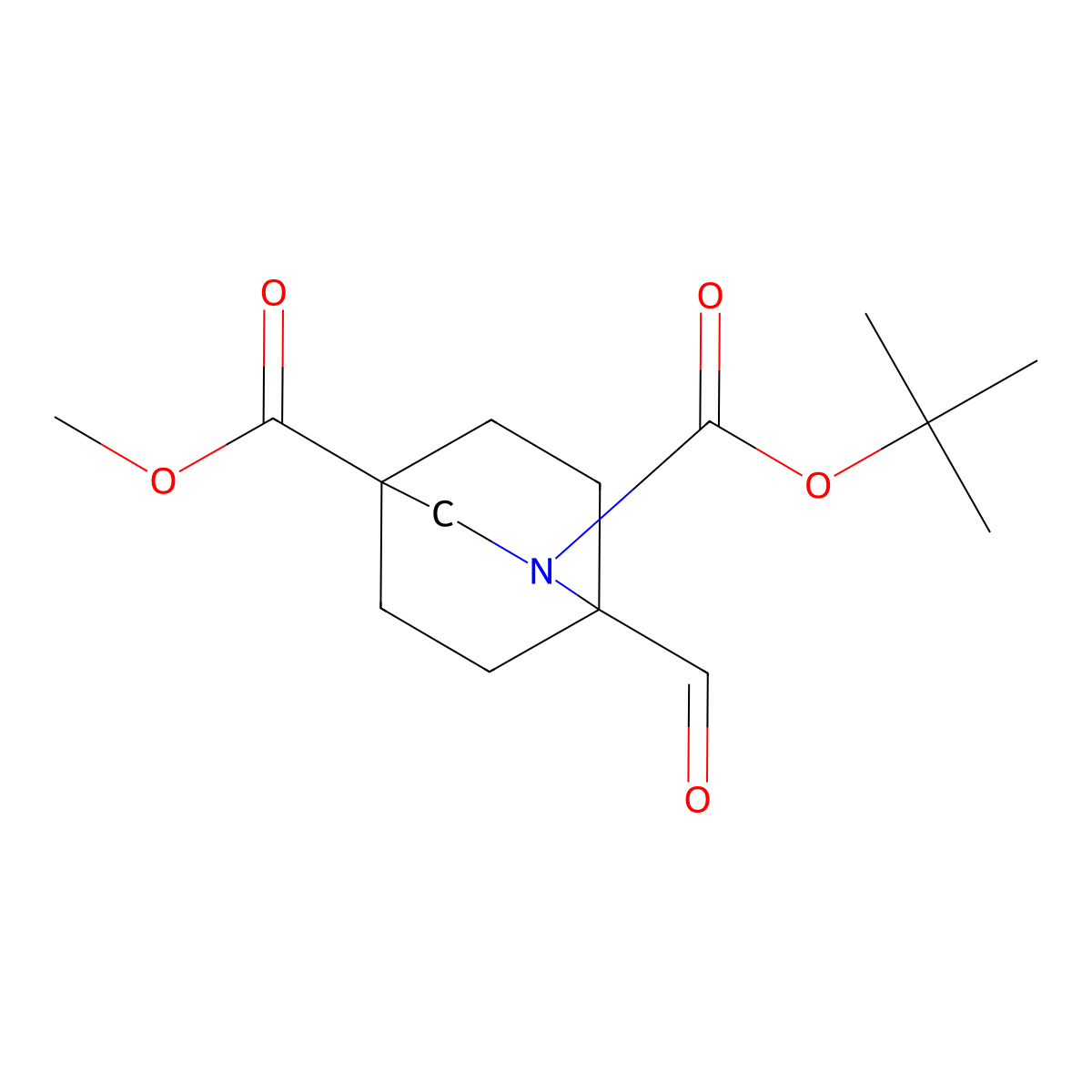 2-(tert-Butyl) 4-methyl 1-formyl-2-azabicyclo[2.2.2]octane-2,4-dicarboxylate molecular structure, CAS 2995275-90-4