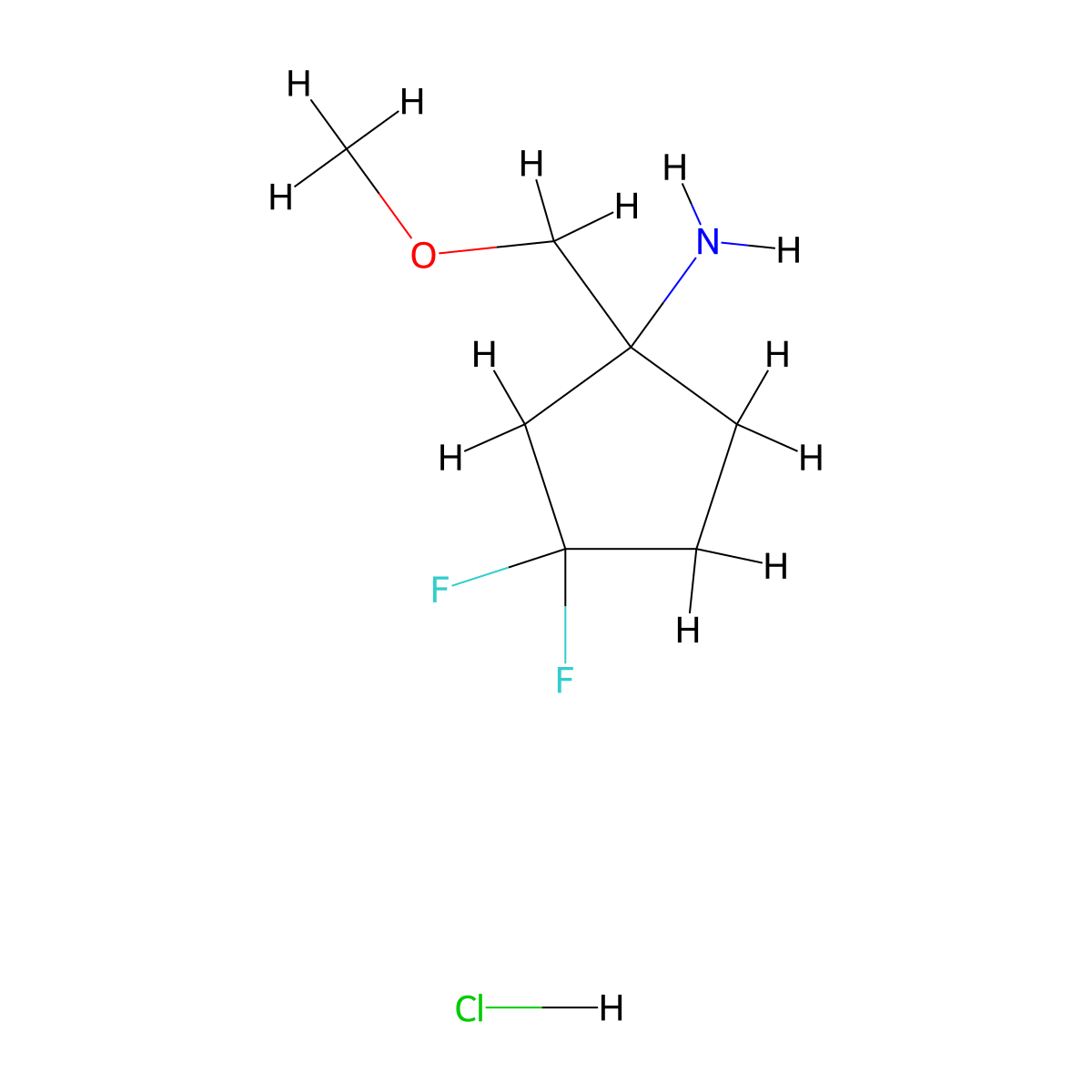3,3-Difluoro-1-(methoxymethyl)cyclopentan-1-amine hydrochloride molecular structure, CAS 2995276-14-5