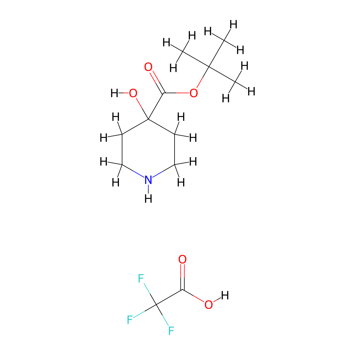 Tert-butyl 4-hydroxypiperidine-4-carboxylate, trifluoroacetic acid molecular structure, CAS 2995276-39-4