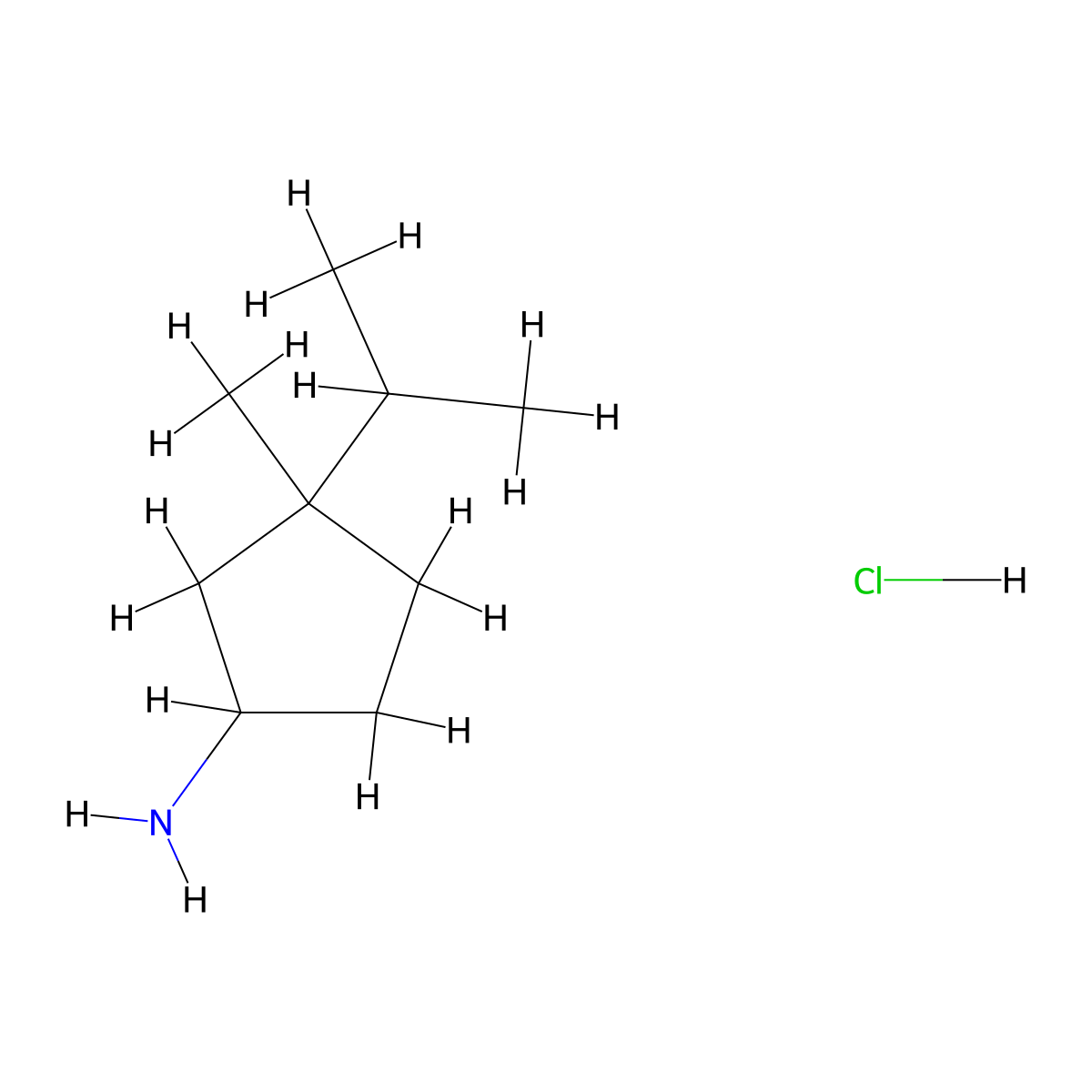 3-Methyl-3-(propan-2-yl)cyclopentan-1-amine hydrochloride molecular structure, CAS 2995276-68-9