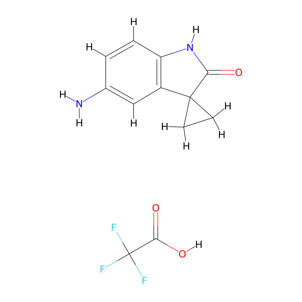 5'-Amino-1',2'-dihydrospiro[cyclopropane-1,3'-indol]-2'-one, trifluoroacetic acid molecular structure, CAS 2995276-75-8