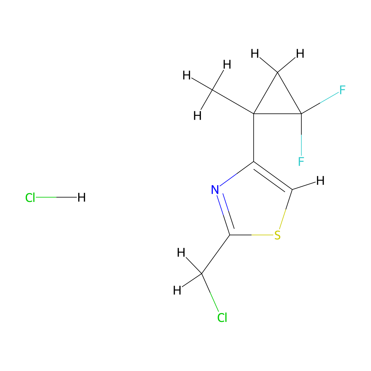 2-(Chloromethyl)-4-(2,2-difluoro-1-methylcyclopropyl)-1,3-thiazole;hydrochloride molecular structure, CAS 2995277-10-4