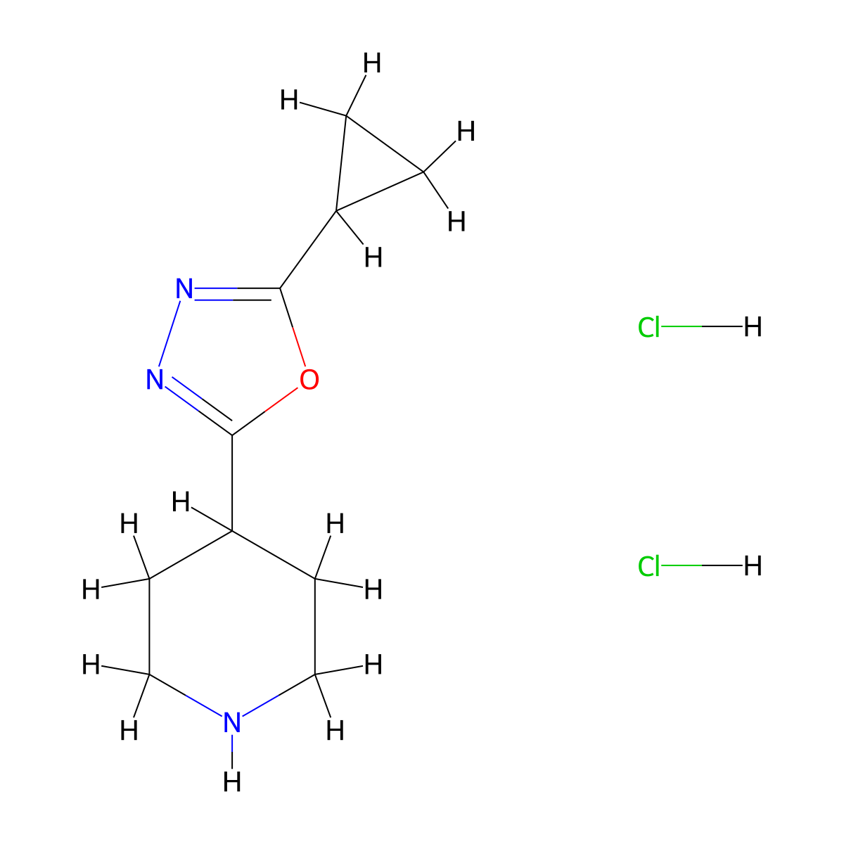 4-(5-Cyclopropyl-1,3,4-oxadiazol-2-yl)piperidine dihydrochloride molecular structure, CAS 2995277-29-5