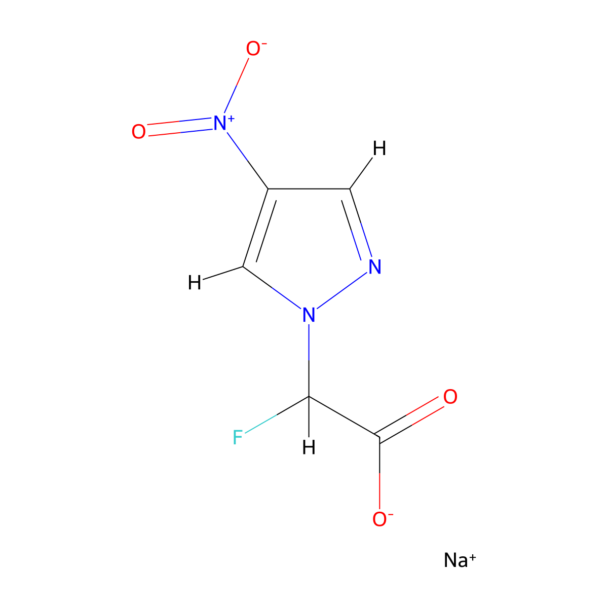 sodium 2-fluoro-2-(4-nitro-1H-pyrazol-1-yl)acetate molecular structure, CAS 2995277-36-4