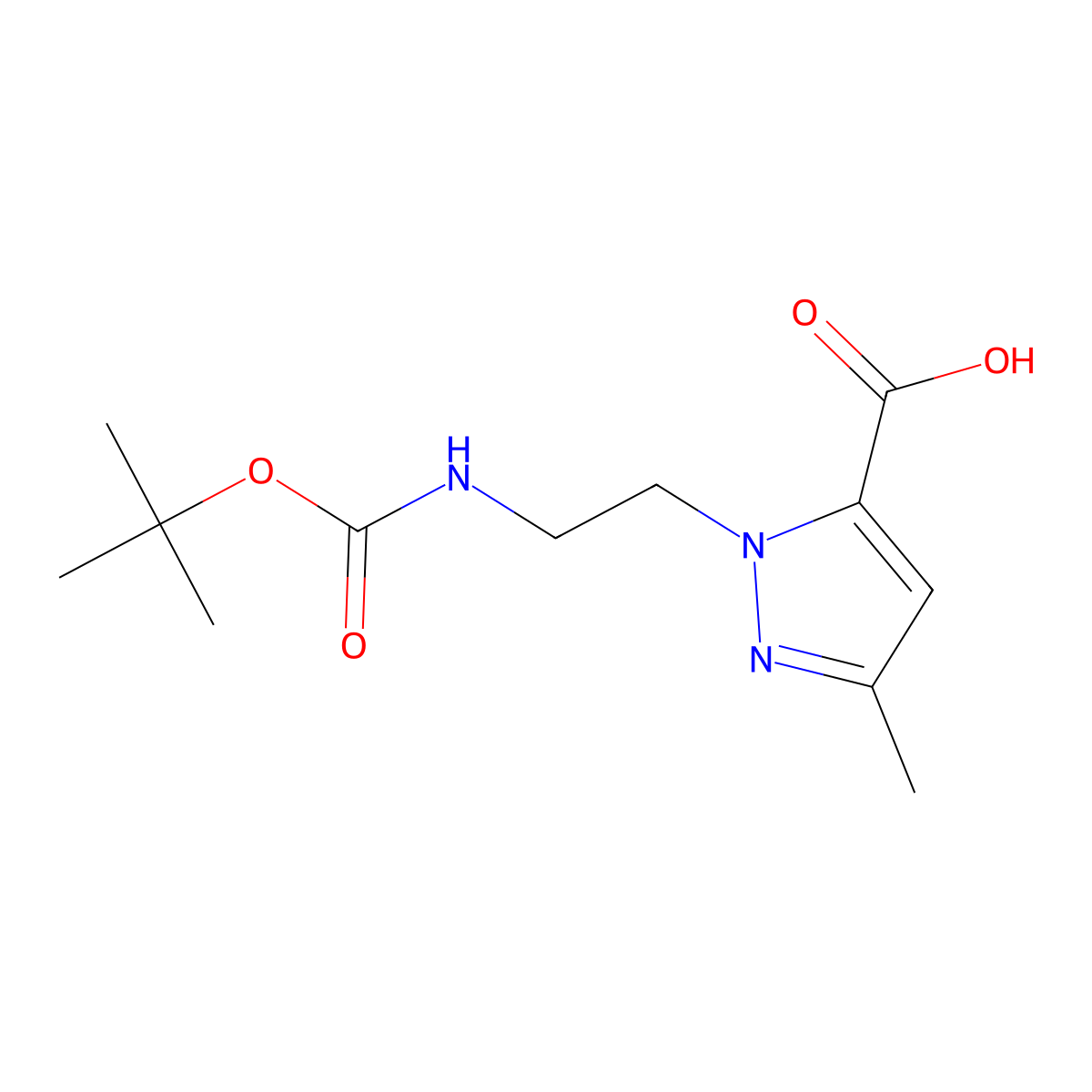 1-(2-{[(tert-butoxy)carbonyl]amino}ethyl)-3-methyl-1H-pyrazole-5-carboxylic acid molecular structure, CAS 2995277-61-5