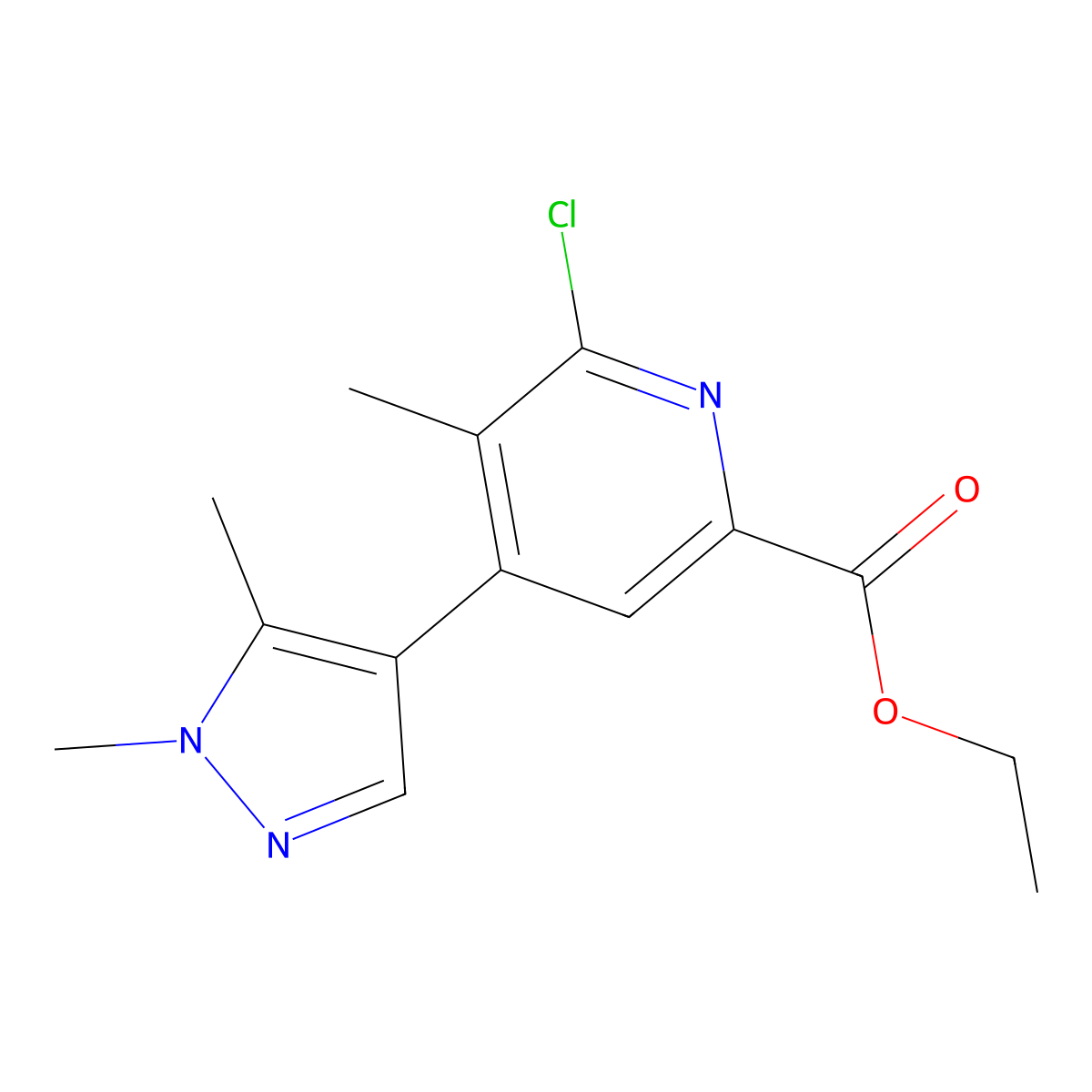 Ethyl 6-Chloro-4-(1,5-dimethyl-4-pyrazolyl)-5-methylpicolinate molecular structure, CAS 2995277-72-8
