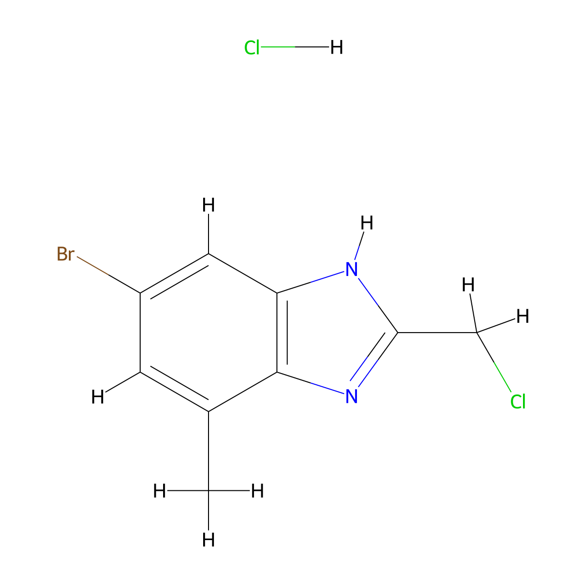 5-bromo-2-(chloromethyl)-7-methyl-1H-1,3-benzodiazole hydrochloride molecular structure, CAS 2995278-15-2