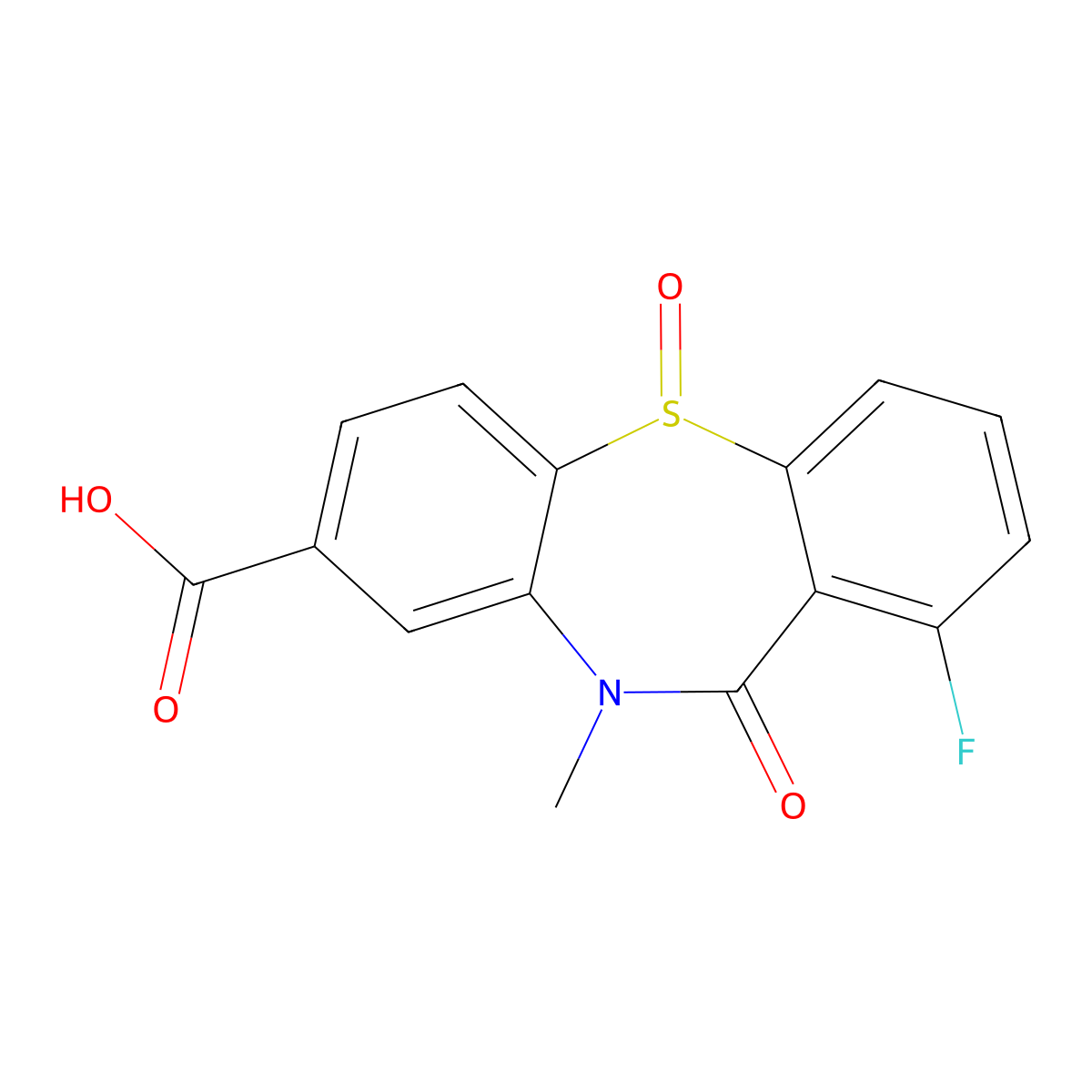 1-Fluoro-10-methyl-11-oxo-10,11-dihydrodibenzo[b,f][1,4]thiazepine-8-carboxylic acid 5-oxide molecular structure, CAS 2995278-62-9