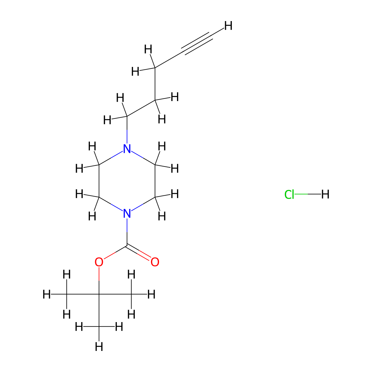Tert-butyl 4-(pent-4-yn-1-yl)piperazine-1-carboxylate hydrochloride molecular structure, CAS 2995278-72-1