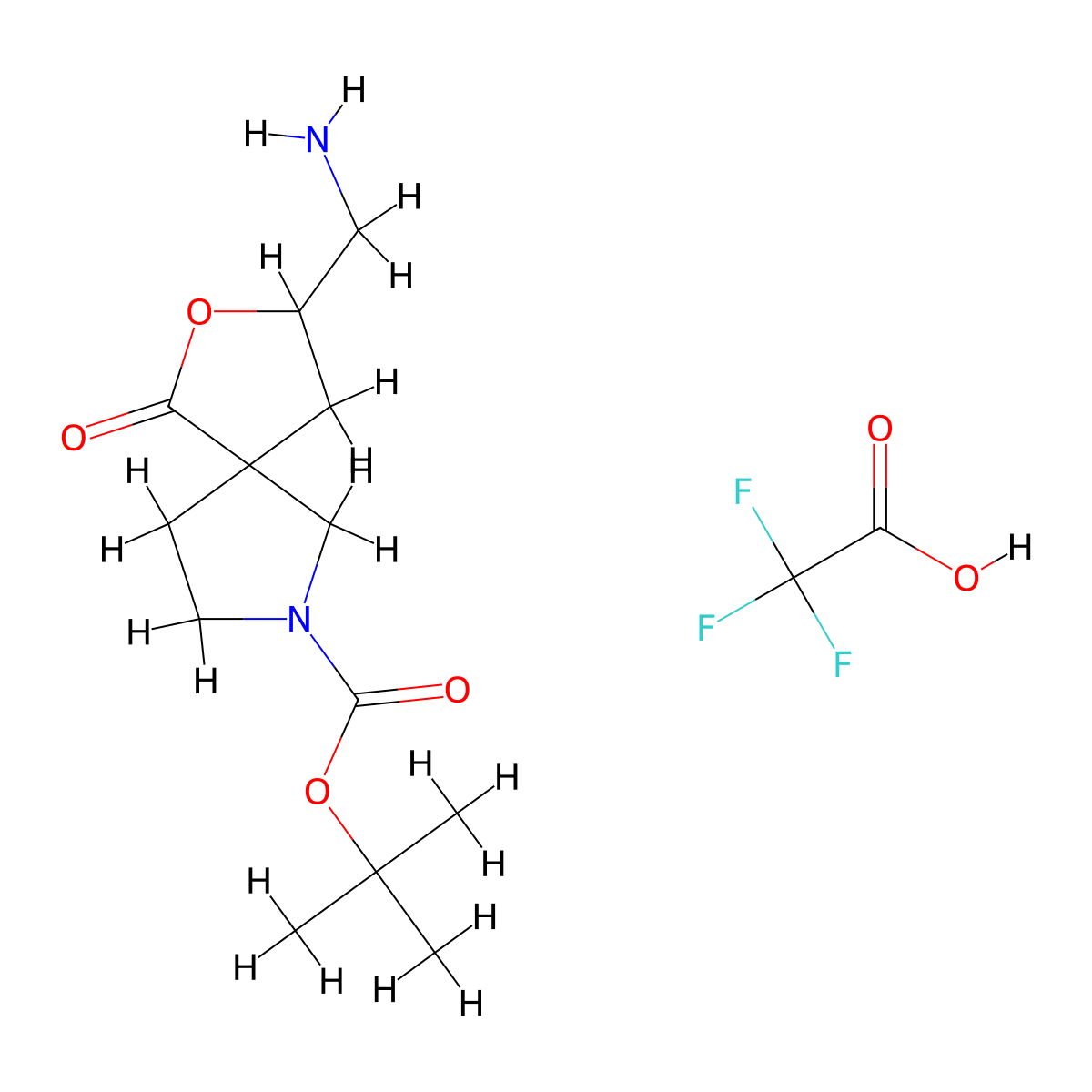 Tert-butyl 3-(aminomethyl)-1-oxo-2-oxa-7-azaspiro[4.4]nonane-7-carboxylate, trifluoroacetic acid molecular structure, CAS 2995279-15-5