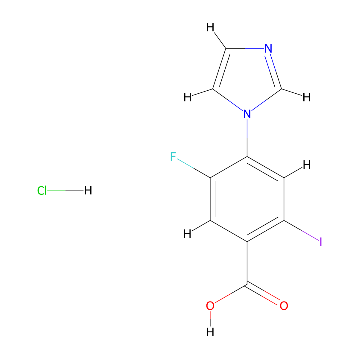 5-fluoro-4-(1H-imidazol-1-yl)-2-iodobenzoic acid hydrochloride molecular structure, CAS 2995279-67-7