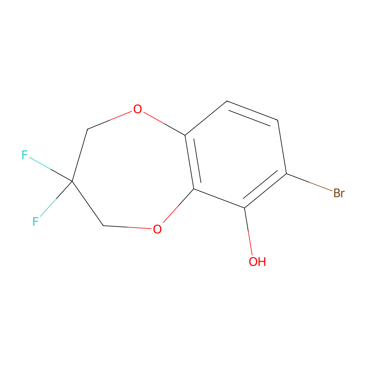 7-bromo-3,3-difluoro-3,4-dihydro-2H-1,5-benzodioxepin-6-ol molecular structure, CAS 2995280-50-5