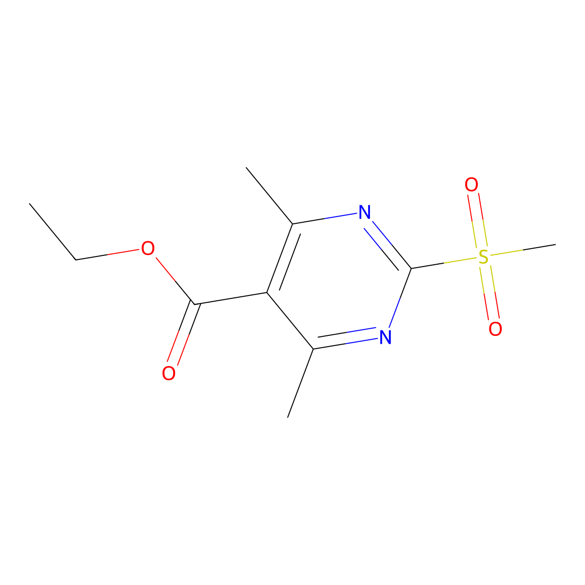 Ethyl 2-methanesulfonyl-4,6-dimethylpyrimidine-5-carboxylate molecular structure, CAS 2995280-66-3