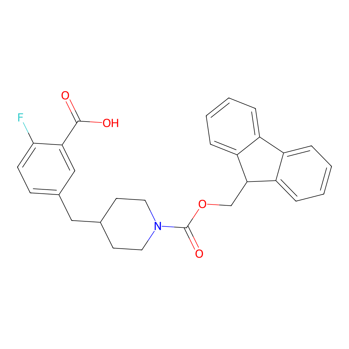 5-[(1-{[(9H-fluoren-9-yl)methoxy]carbonyl}piperidin-4-yl)methyl]-2-fluorobenzoic acid molecular structure, CAS 2995280-72-1