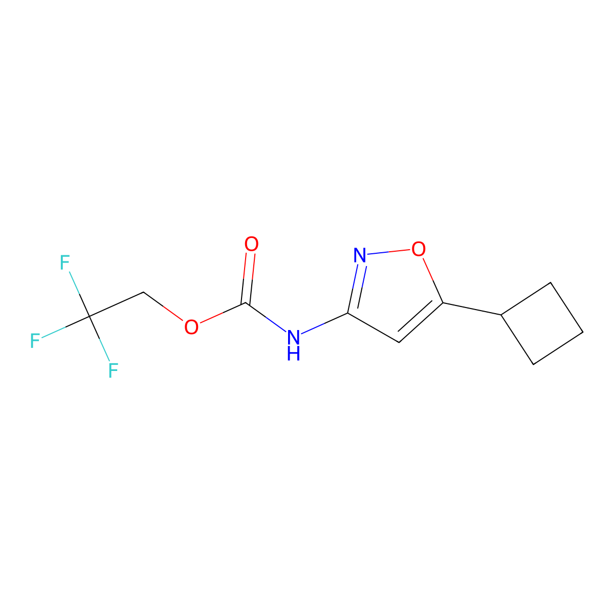 2,2,2-trifluoroethyl N-(5-cyclobutyl-1,2-oxazol-3-yl)carbamate molecular structure, CAS 2995280-74-3