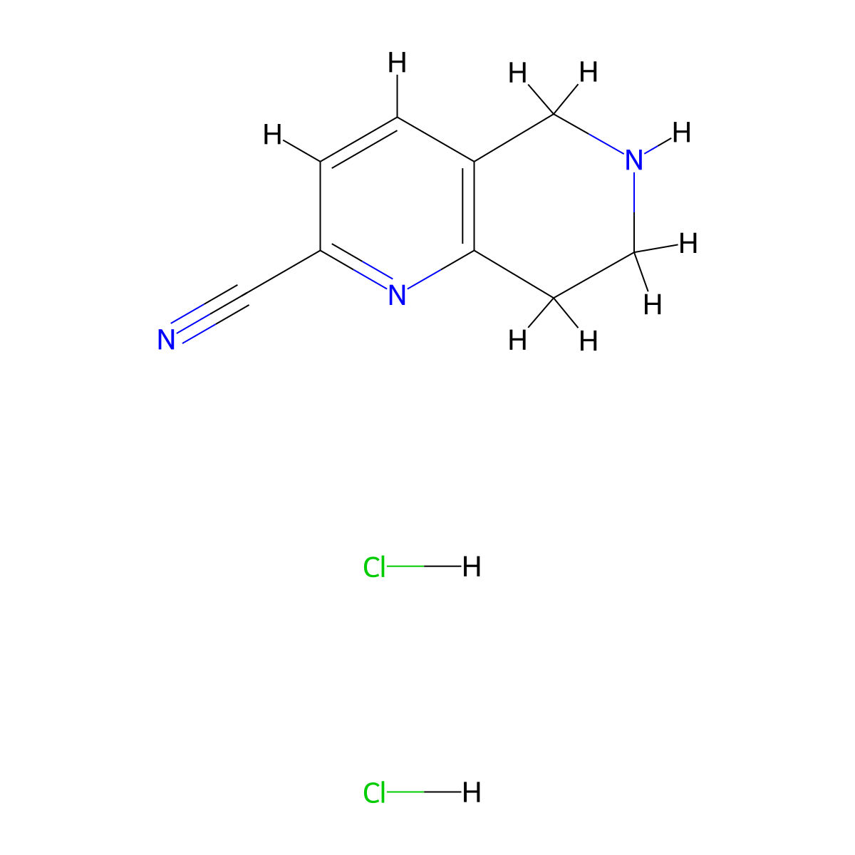 5,6,7,8-Tetrahydro-1,6-naphthyridine-2-carbonitrile dihydrochloride molecular structure, CAS 2995281-04-2