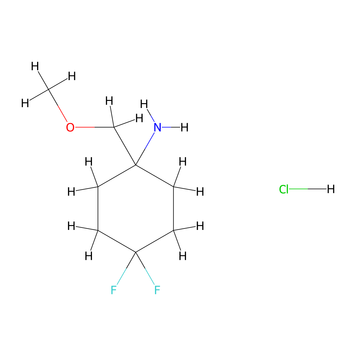 4,4-Difluoro-1-(methoxymethyl)cyclohexan-1-amine hydrochloride molecular structure, CAS 2995282-81-8