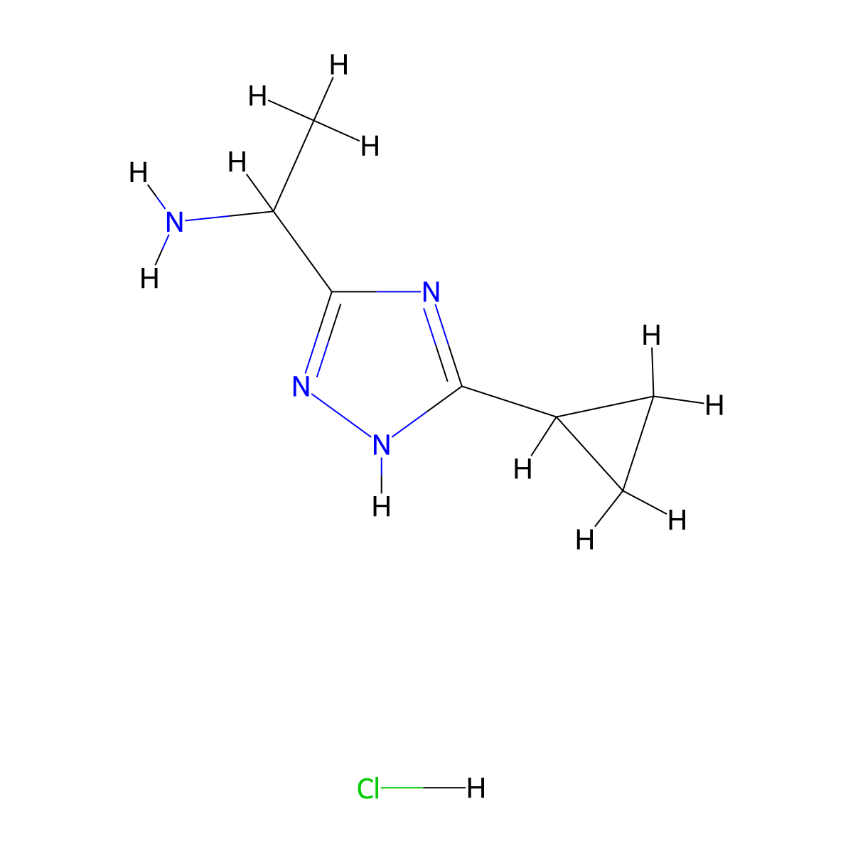 1-(5-cyclopropyl-1H-1,2,4-triazol-3-yl)ethanamine;hydrochloride molecular structure, CAS 2995283-36-6