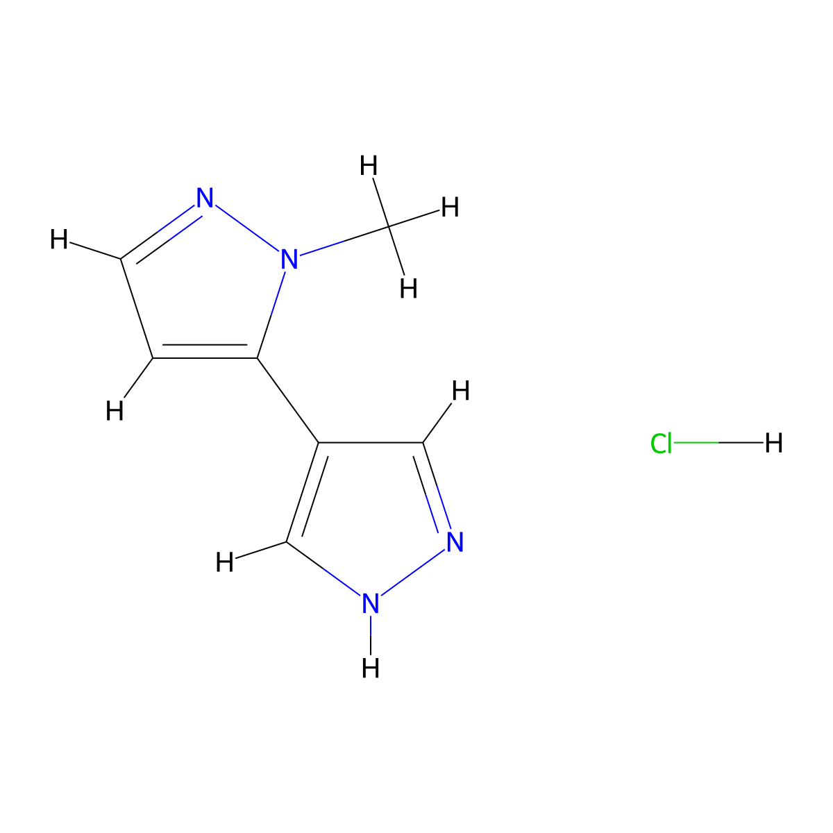 1-methyl-5-(1H-pyrazol-4-yl)pyrazole;hydrochloride molecular structure, CAS 2995283-41-3