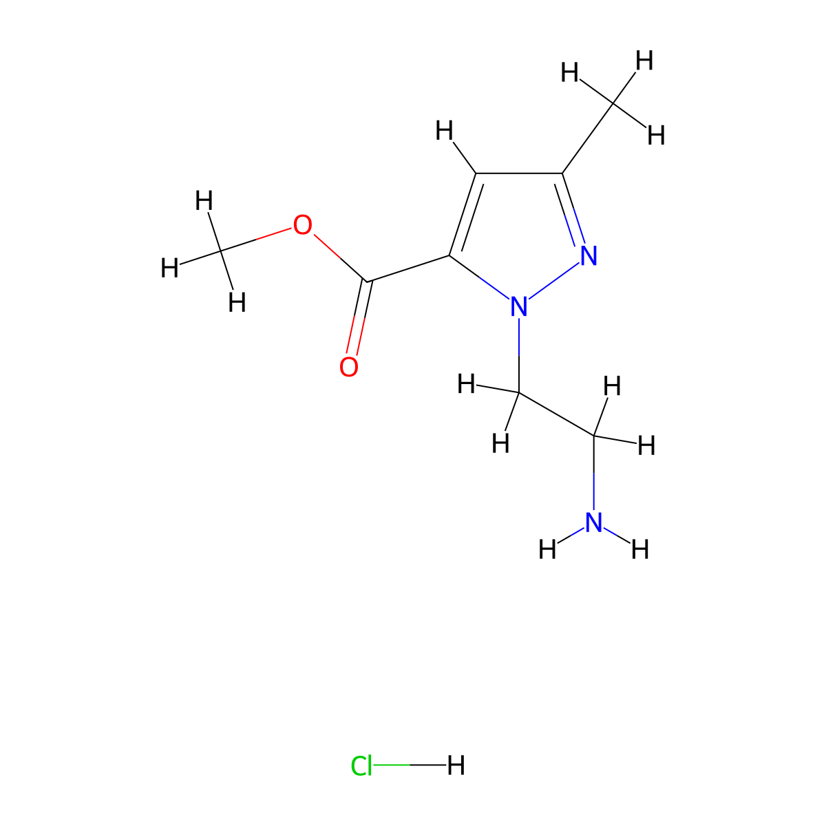 methyl 1-(2-aminoethyl)-3-methyl-1H-pyrazole-5-carboxylate hydrochloride molecular structure, CAS 2995283-47-9