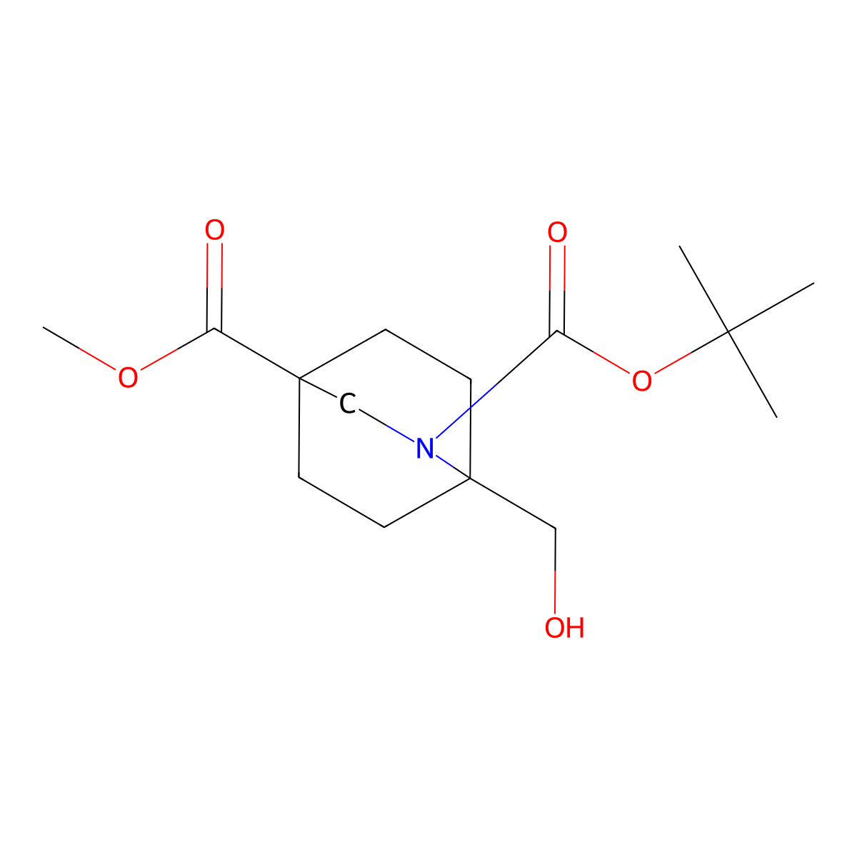 2-Tert-butyl 4-methyl 1-(hydroxymethyl)-2-azabicyclo[2.2.2]octane-2,4-dicarboxylate molecular structure, CAS 2995283-56-0