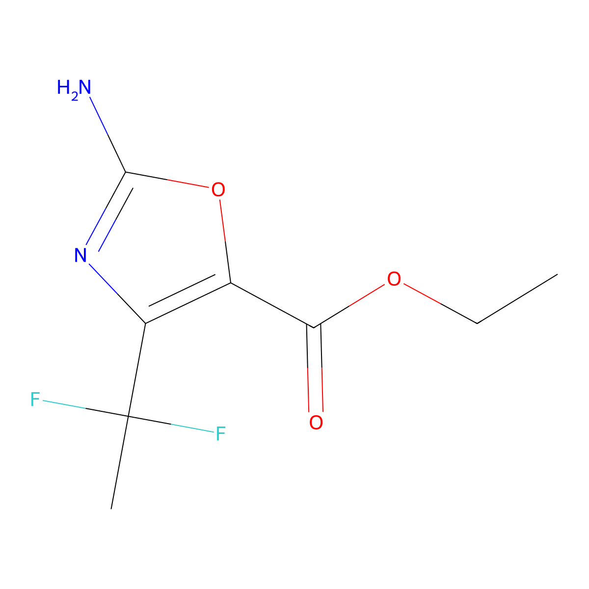 Ethyl 2-amino-4-(1,1-difluoroethyl)-1,3-oxazole-5-carboxylate molecular structure, CAS 2995283-62-8