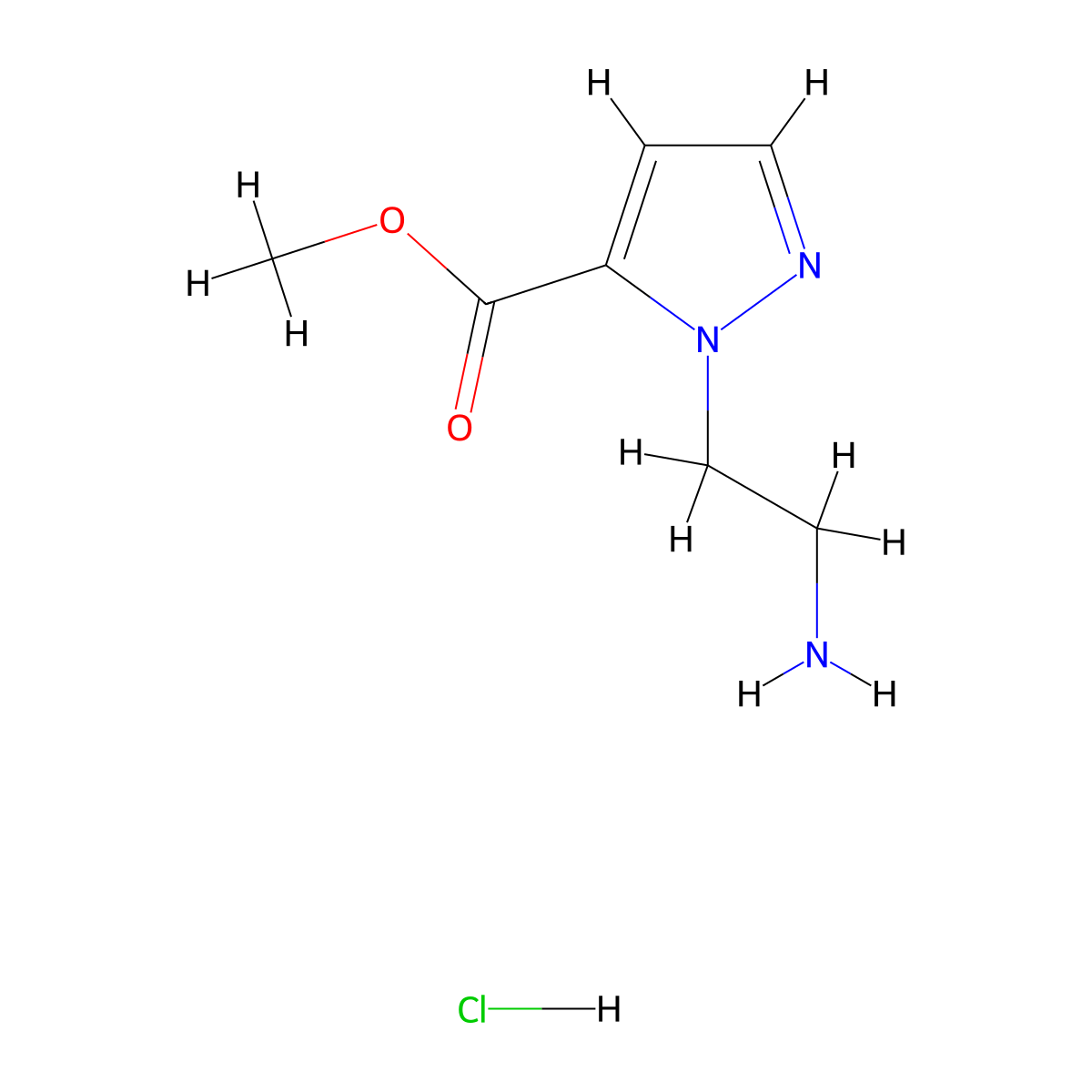 methyl 1-(2-aminoethyl)-1H-pyrazole-5-carboxylate hydrochloride molecular structure, CAS 2995283-67-3