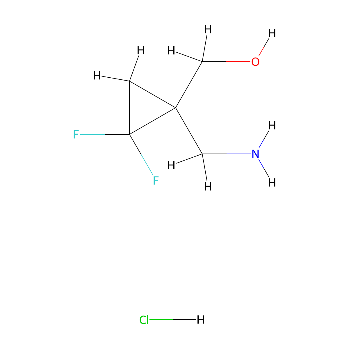 [1-(Aminomethyl)-2,2-difluorocyclopropyl]methanol hydrochloride molecular structure, CAS 2995283-78-6