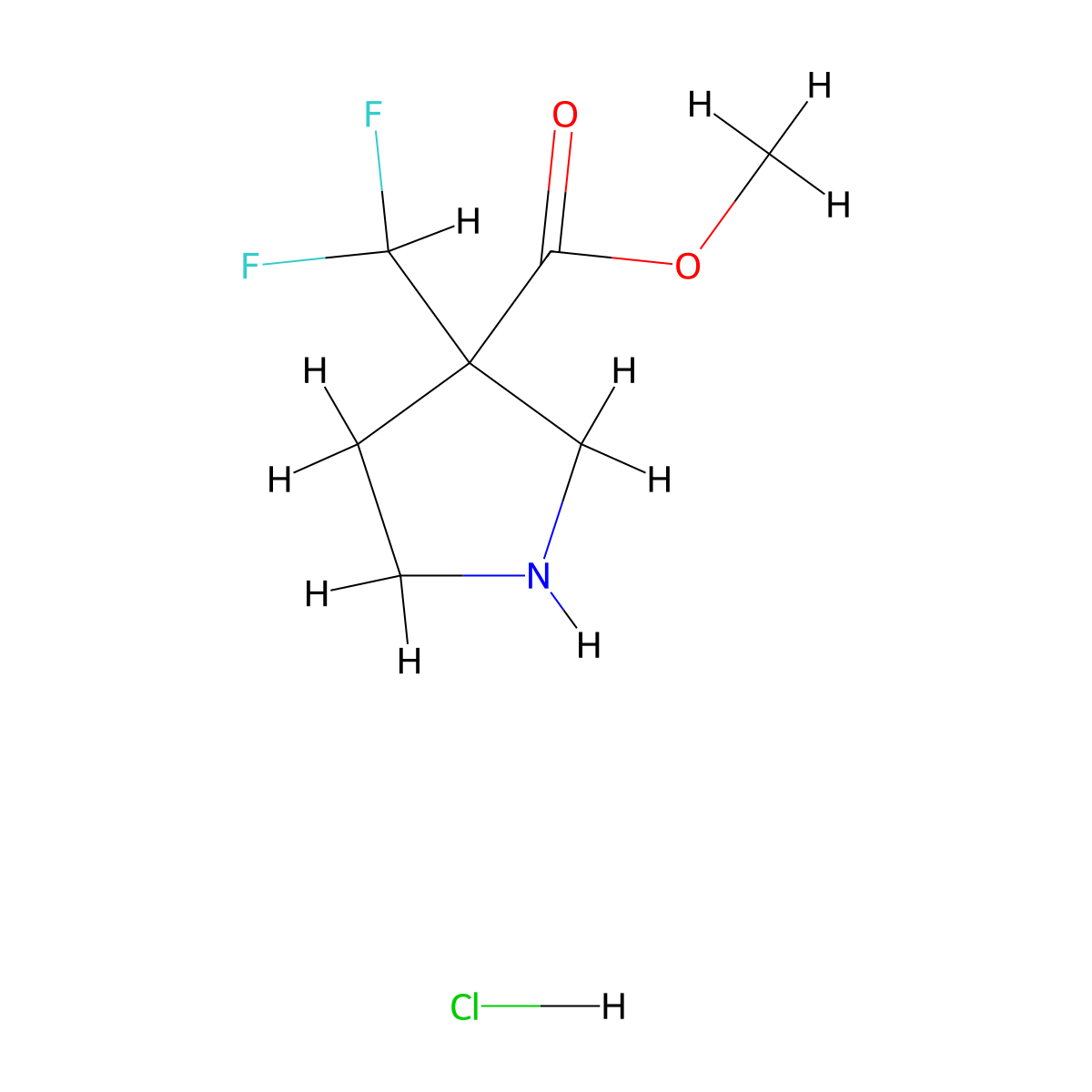 Methyl 3-(difluoromethyl)pyrrolidine-3-carboxylate hydrochloride molecular structure, CAS 2995284-24-5
