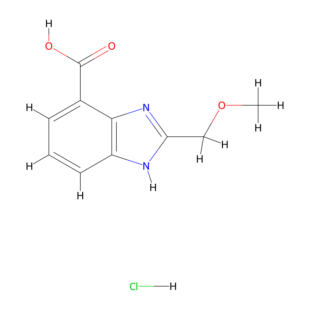 2-(methoxymethyl)-1H-1,3-benzodiazole-4-carboxylic acid hydrochloride molecular structure, CAS 2995284-41-6