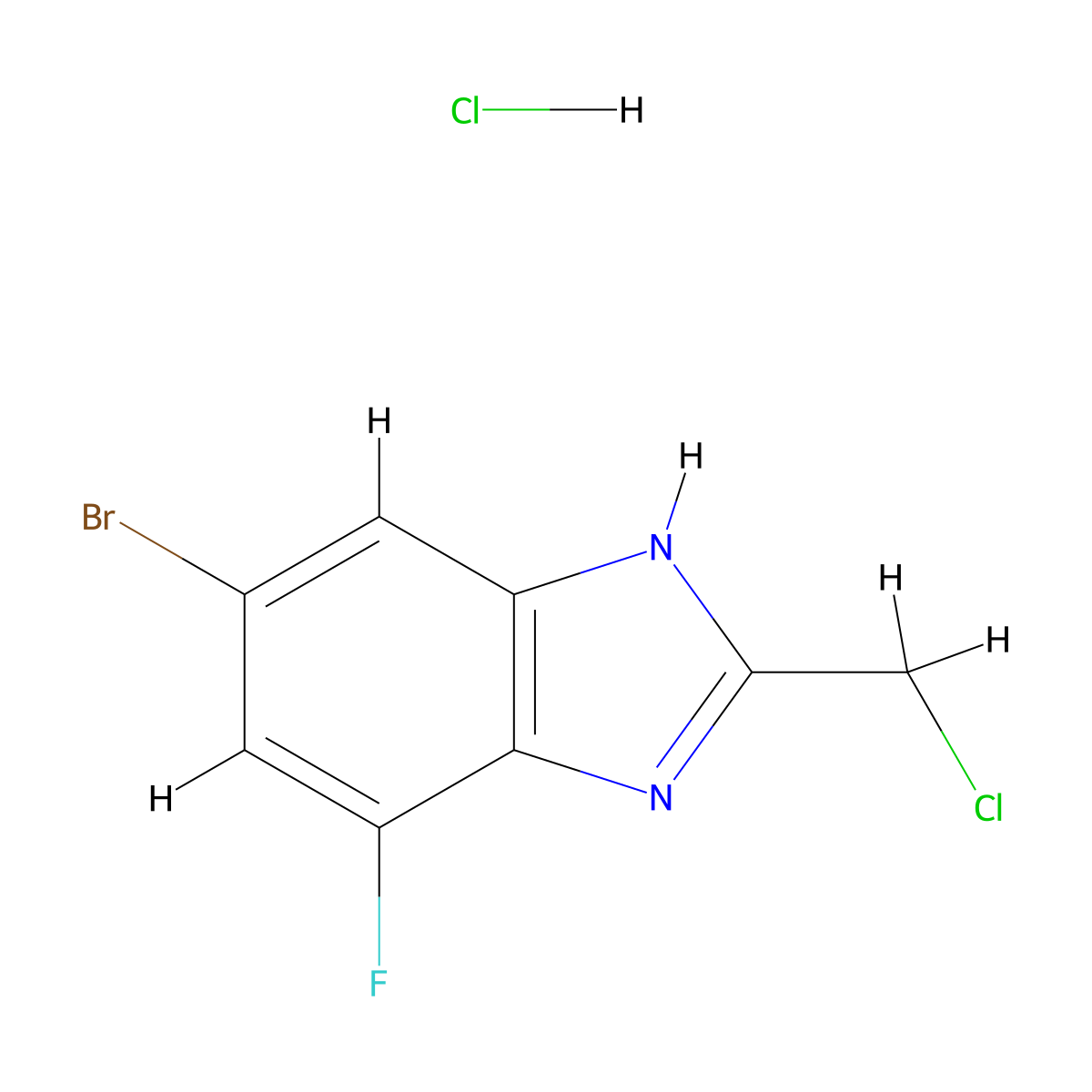 5-bromo-2-(chloromethyl)-7-fluoro-1H-1,3-benzodiazole hydrochloride molecular structure, CAS 2995284-53-0