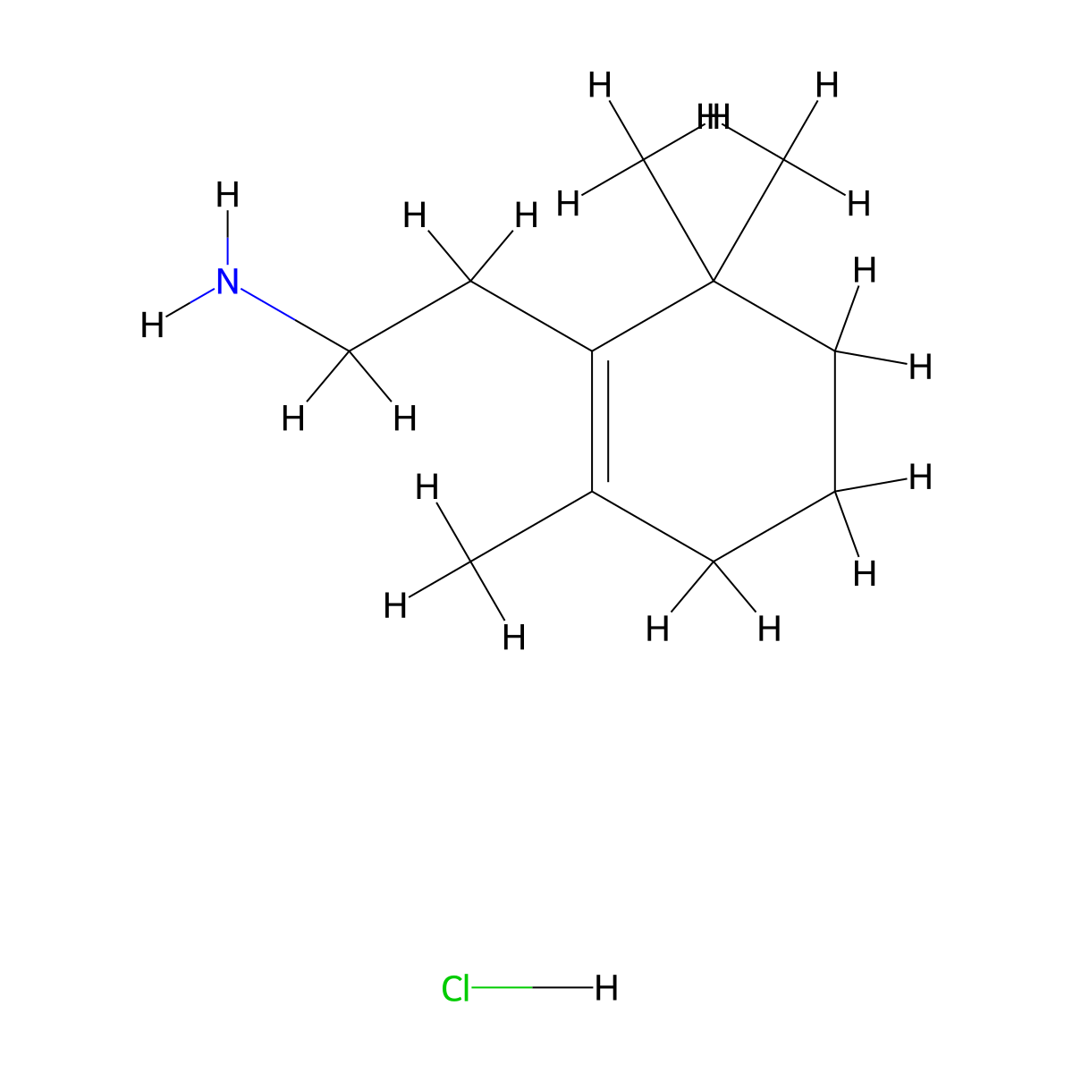 2-(2,6,6-Trimethylcyclohex-1-en-1-yl)ethan-1-amine hydrochloride molecular structure, CAS 2995284-55-2