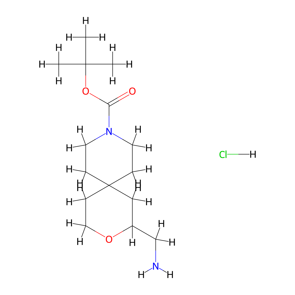 Tert-butyl 2-(aminomethyl)-3-oxa-9-azaspiro[5.5]undecane-9-carboxylate hydrochloride molecular structure, CAS 2995284-60-9
