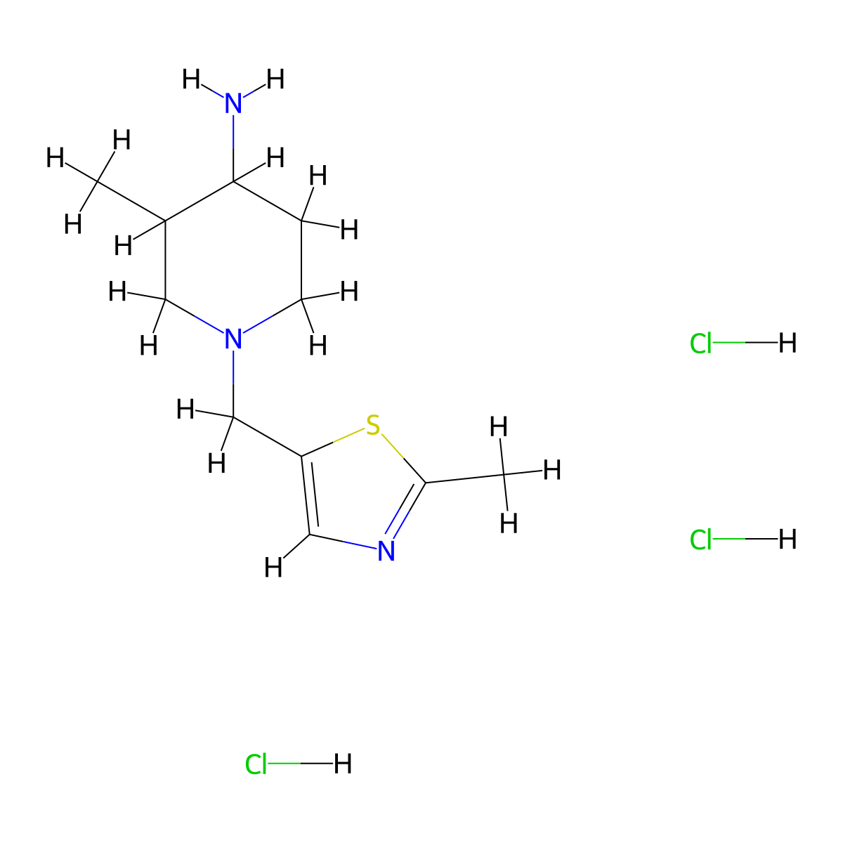 3-Methyl-1-[(2-methyl-1,3-thiazol-5-yl)methyl]piperidin-4-amine trihydrochloride molecular structure, CAS 2995285-16-8