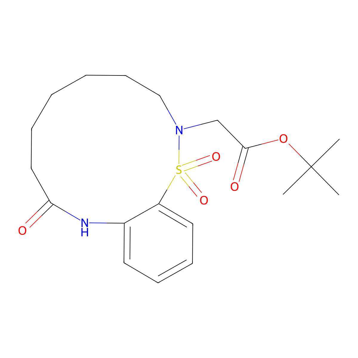 tert-butyl 2-(1,1,9-trioxo-3,4,5,6,7,8,9,10-octahydro-2H-1lambda6,2,10-benzothiadiazacyclododecin-2-yl)acetate molecular structure, CAS 2995285-34-0