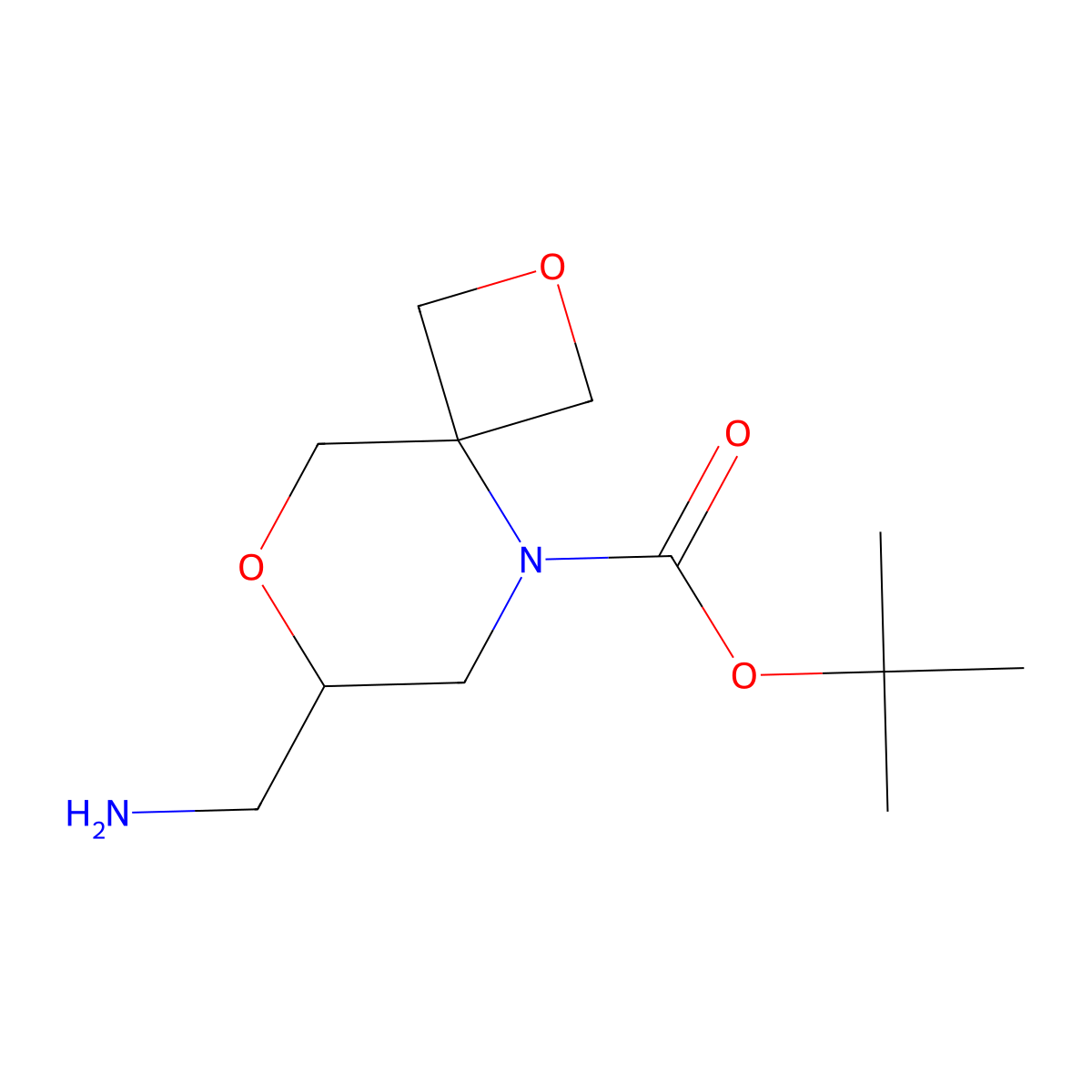 Tert-butyl 7-(aminomethyl)-2,8-dioxa-5-azaspiro[3.5]nonane-5-carboxylate molecular structure, CAS 2995285-77-1