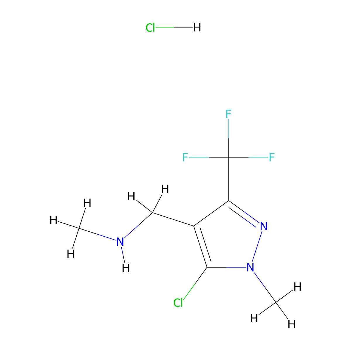 {[5-chloro-1-methyl-3-(trifluoromethyl)-1H-pyrazol-4-yl]methyl}(methyl)amine hydrochloride molecular structure, CAS 2995287-00-6