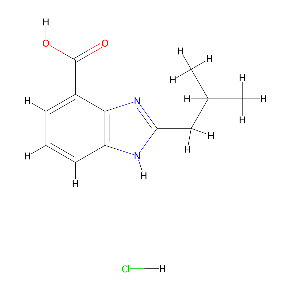 2-(2-methylpropyl)-1H-1,3-benzodiazole-4-carboxylic acid hydrochloride molecular structure, CAS 2995287-17-5