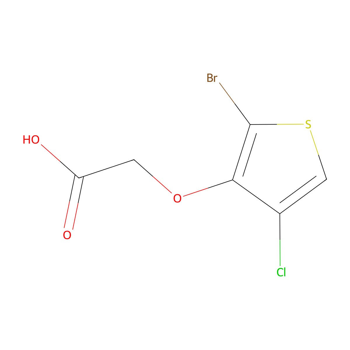2-[(2-Bromo-4-chlorothiophen-3-yl)oxy]acetic acid molecular structure, CAS 2995287-28-8