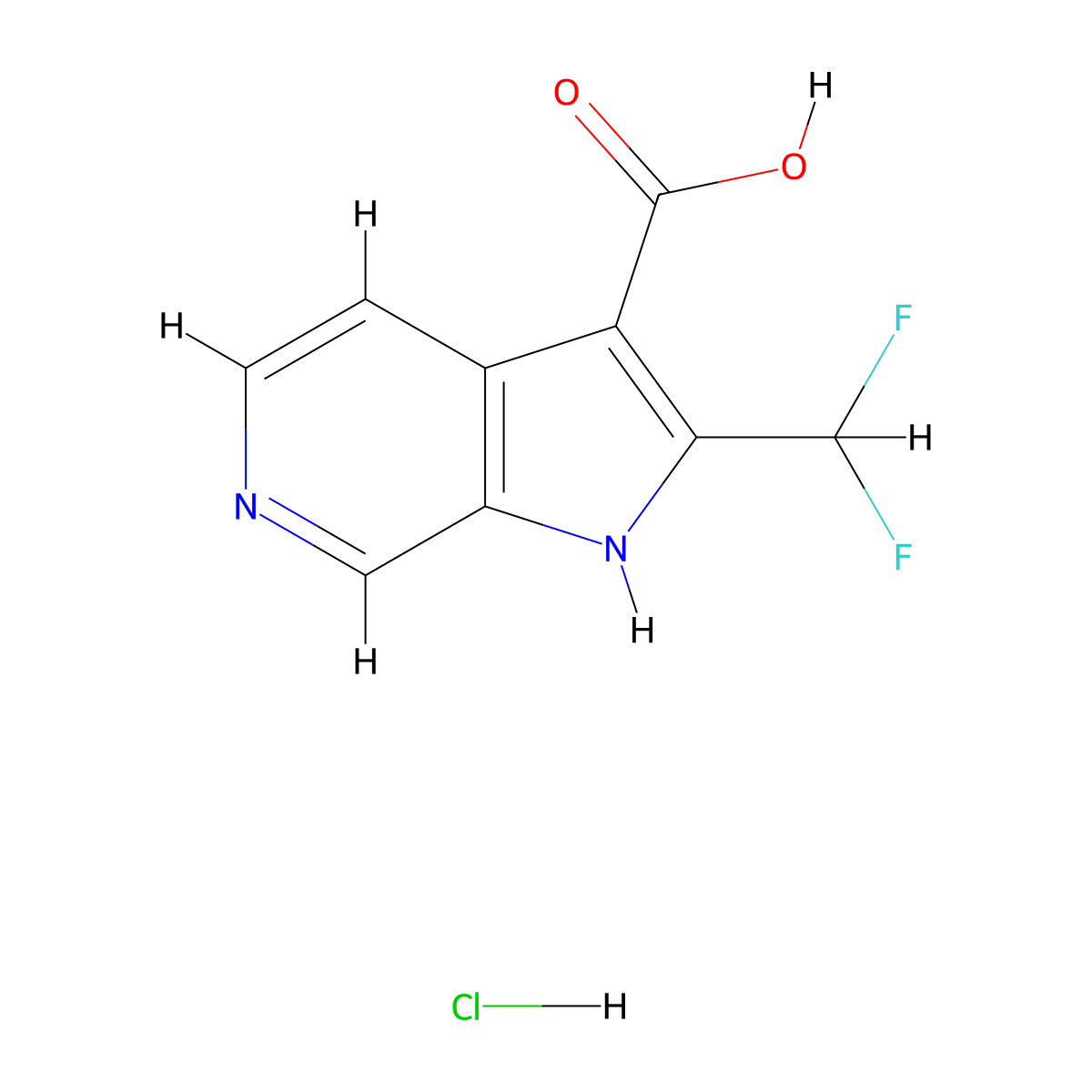 2-(difluoromethyl)-1H-pyrrolo[2,3-c]pyridine-3-carboxylic acid hydrochloride molecular structure, CAS 2995287-50-6