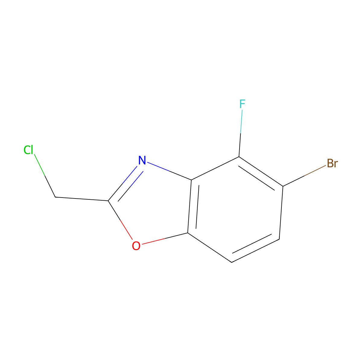 5-Bromo-2-(chloromethyl)-4-fluoro-1,3-benzoxazole molecular structure, CAS 2995287-60-8