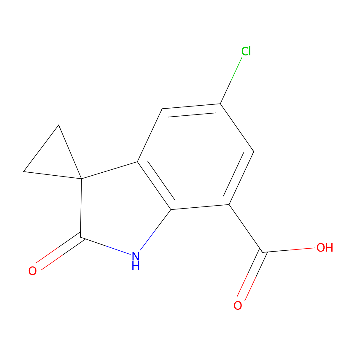 5'-Chloro-2'-oxospiro[cyclopropane-1,3'-indoline]-7'-carboxylic Acid molecular structure, CAS 2995287-83-5